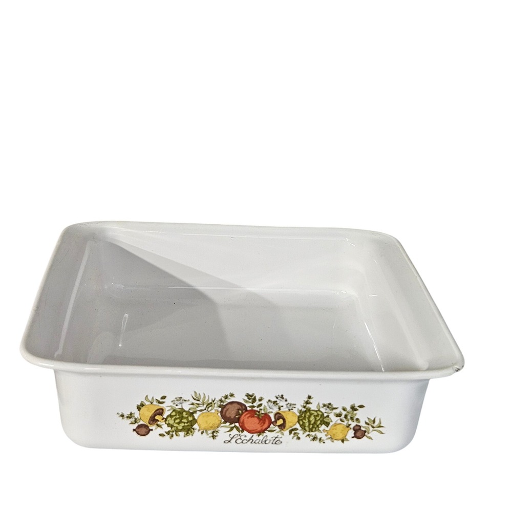 Corning Ware Vintage Baking Dish 8x8x2 White Spice of Life L'Echalote P-322 *